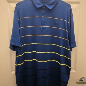 Under Armour Men's Polo in Blue with Yellow Stripes